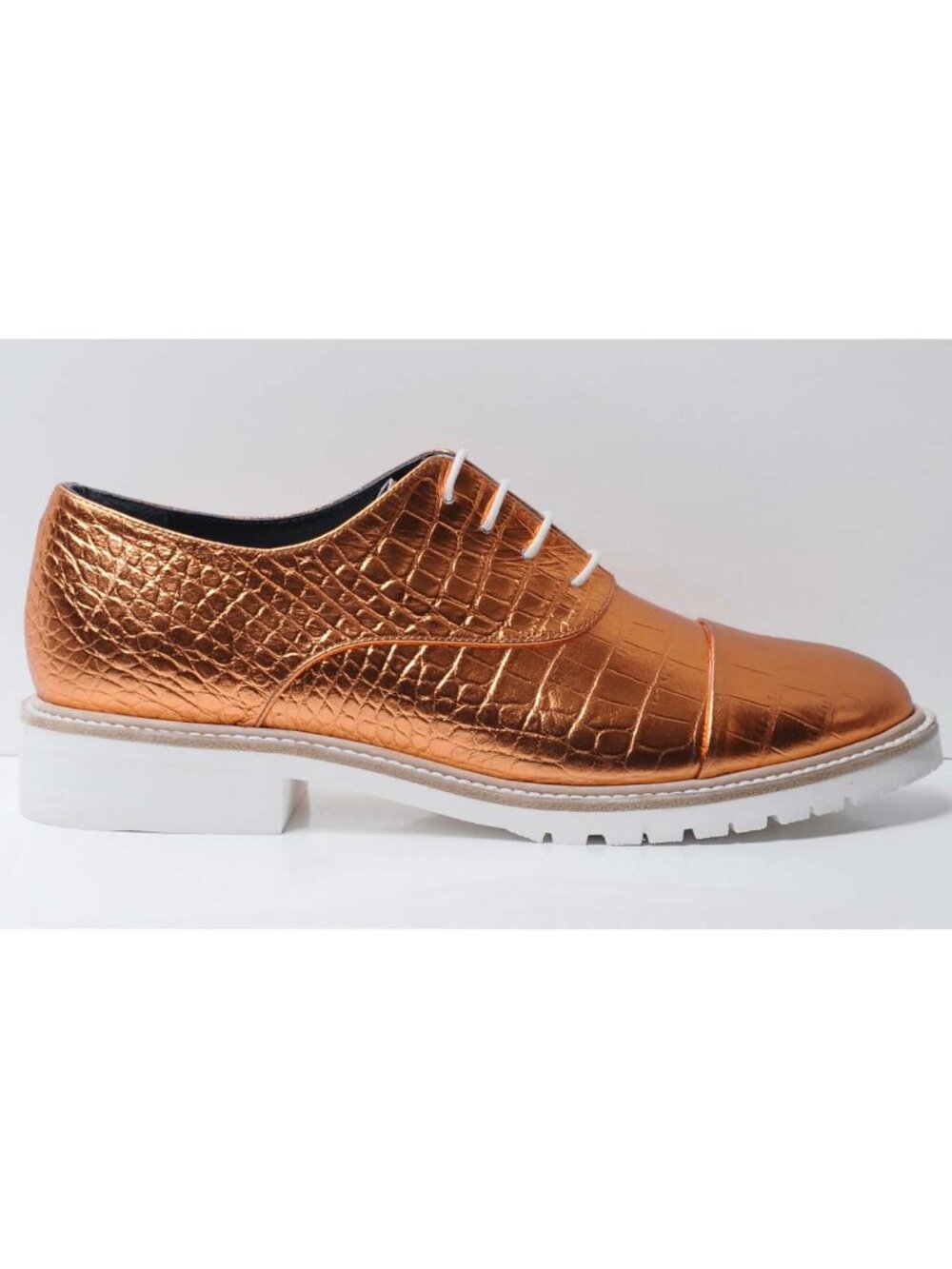 Amelie Pichard Copper Metallic Croc Embossed Leather Oxfords 35